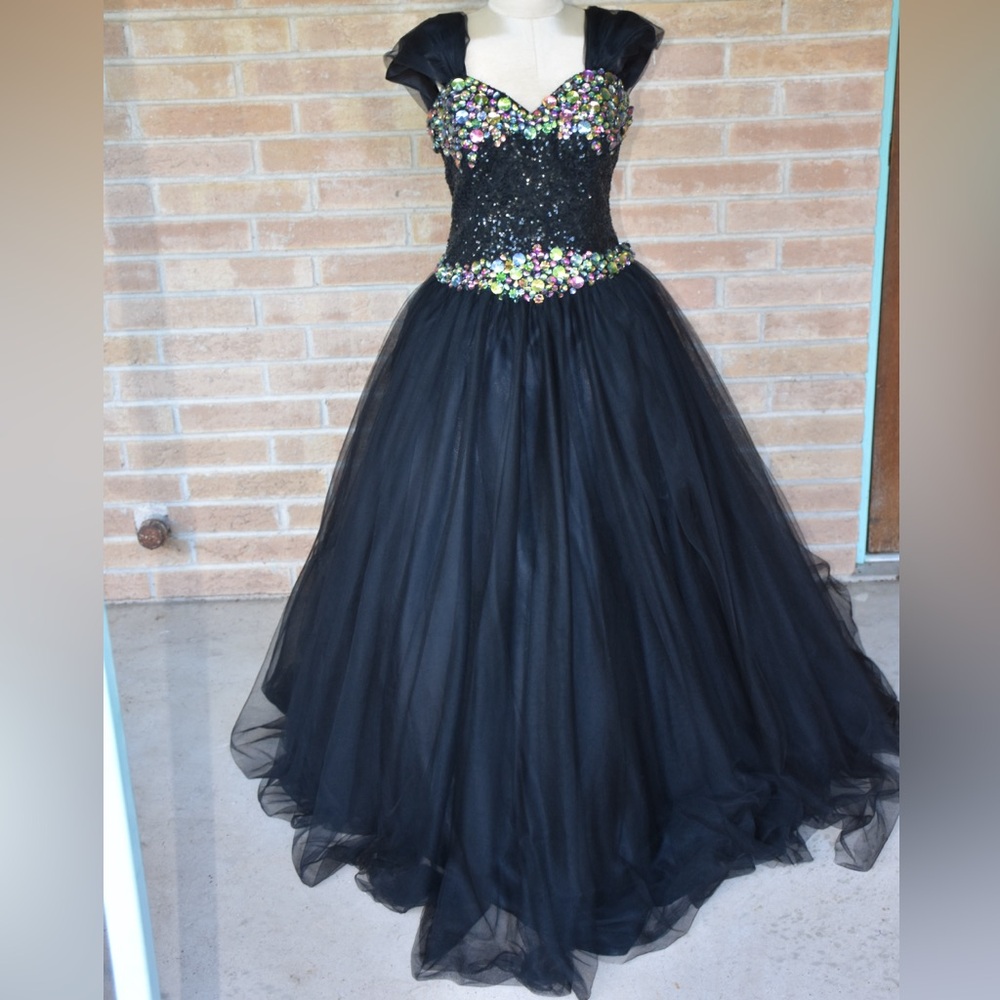 Maggie Sottero Black Gown with Vibrant Sequin Details